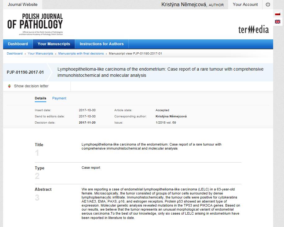 4.8. Lymphoepithelioma-like carcinoma of the endometrium: Case report of