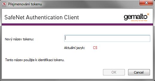7.8. Změnit název tokenu Touto volbou lze změnit jmenovku tokenu, kterou se bude token identifikovat.