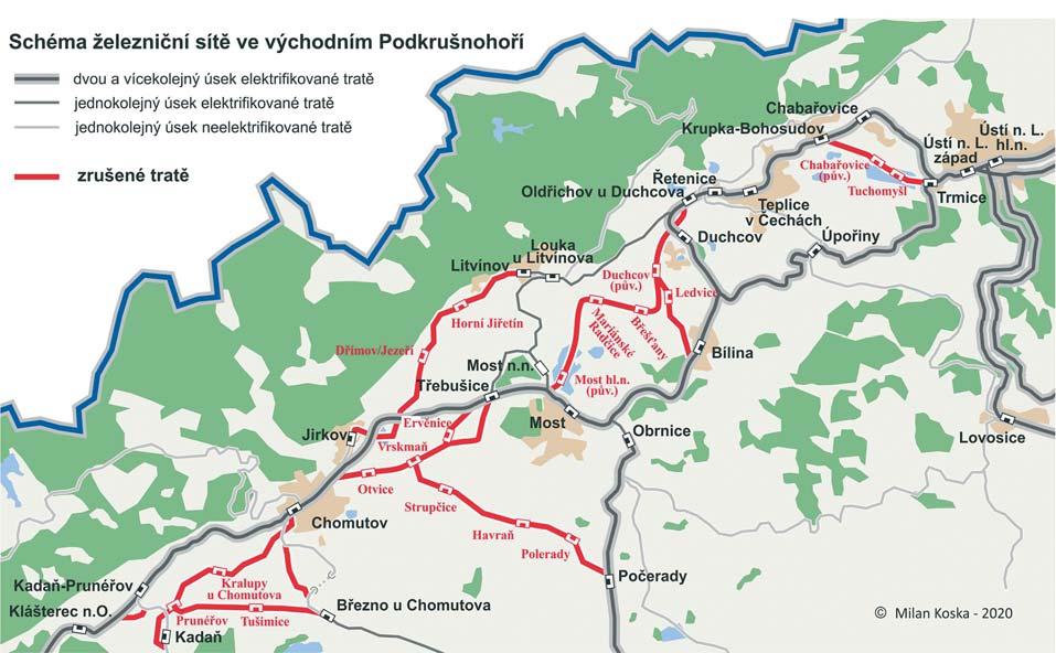 července 1867 dojely první nákladní vlaky do Duchcova (dnes staré nádraží) a 8. října 1870 bylo dosaženo Chomutova. Od počátku bylo jasné, že jednokolejná trať nebude sílícímu provozu dostačovat.