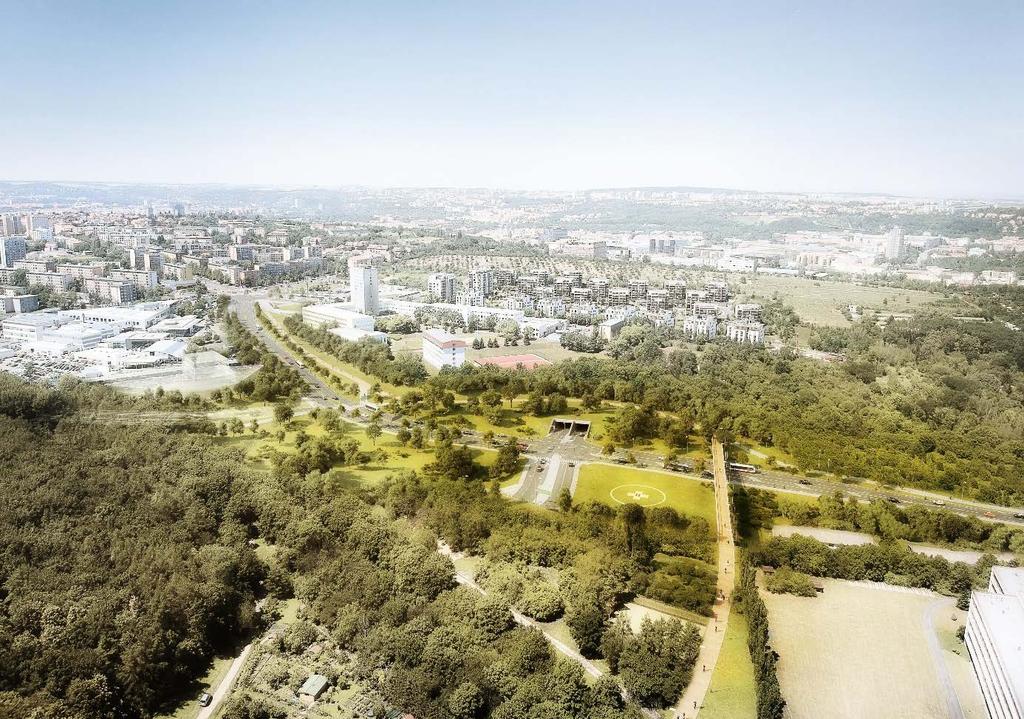ulice a nový Lineární park Obrázek 7: Pohled severním směrem v trase MO na oblast MÚK