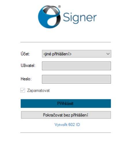 3. Spuštění aplikace Aplikaci Signer nejsnáze spustíte klepnutím na ikonu této aplikace, která se při instalaci vytvořila na Ploše Windows. Před vstupem do aplikace je nutné se přihlásit.