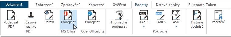 4.4. Podepisování dokumentů MS Office a OpenOffice Tato možnost je užitečná, pokud potřebujete připojit elektronický podpis a případně i časové razítko k dokumentům pořízeným v kancelářských balících
