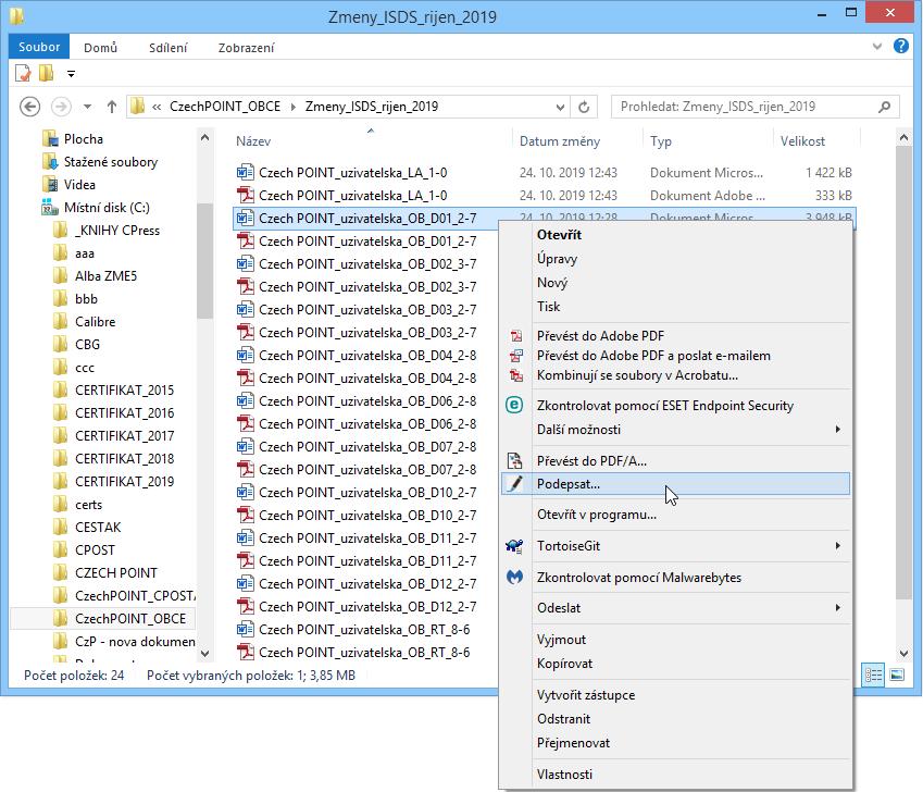 4.4.2. Podepisování starších typů souborů Microsoft Office Soubory dokumentů Microsoft Office staršího typu DOC, XLS a PPS lze podepsat tak, že je před podpisem převedete do dokumentu ve formátu PDF.