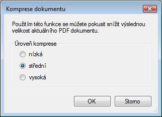6.2. Komprese načteného PDF dokumentu Načtený (nebo vytvořený) PDF dokument zobrazený v pracovním okně aplikace, je možné uložit s volitelným stupněm komprese.