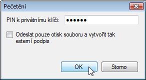 Vybraný soubor s dokumentem se odešle na server SecuSign, kde se opatří (například firemním) elektronickým podpisem a časovým razítkem.