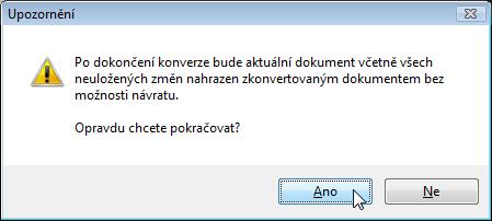 Pod záložkou Konverze je lišta s tlačítky, jejichž pomocí můžete vytvořit PDF dokumenty konverzí do prakticky libovolné specifikace. 6.13