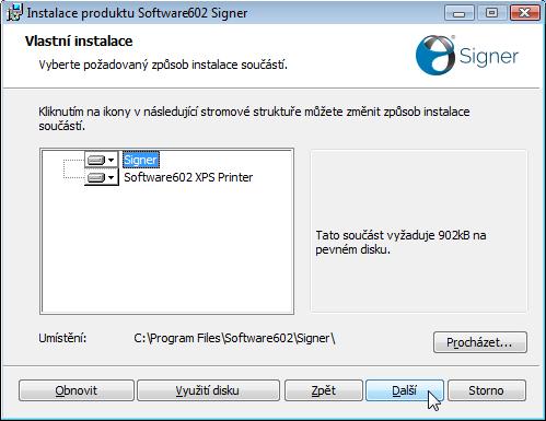 Ve třetím dialogu máte možnost si zvolit typ instalace.
