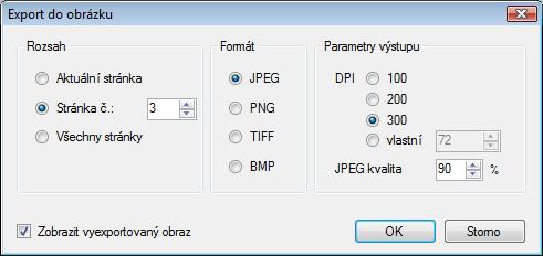 6.20. Export dokumentu nebo oblasti do obrázku Tato funkce umožňuje exportovat aktuálně zobrazenou stránku nebo její část (oblast) do grafického souboru ve zvoleném formátu. 6.20.1.