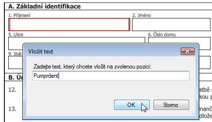 Stisknutím tlačítka OK dojde k vložení textu do