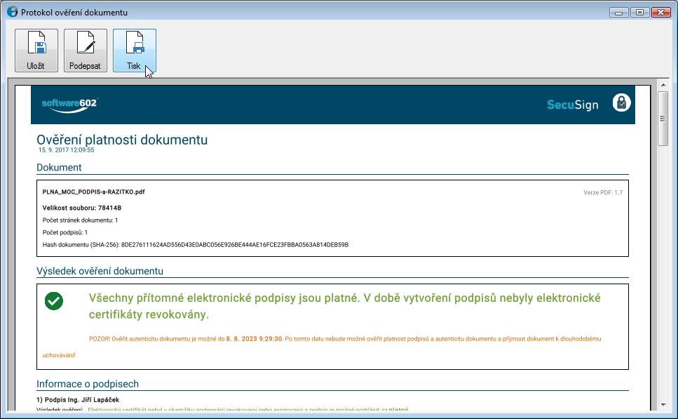 PDF doložku si můžete elektronicky podepsat a uložit do svého zařízení, případně vytisknout.