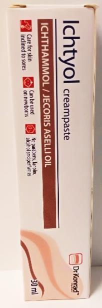 Ichtyol krémpasta 30 ml Krémpasta s obsahem rybího oleje, ichtamolu, oxidu zinečnatého a guajazulenu.