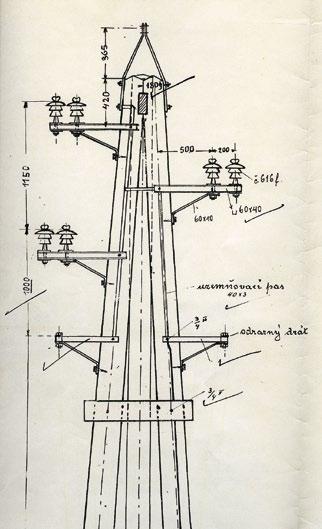 II. kapitola: 1918 1945 > Technický návrh stožáru vysokého napětí 22 kv >> Stavba vedení vysokého napětí 22 kv kolem roku 1922 >>> Přechod vedení 22 kv přes Vltavu v Braníku Tento projekt byl zahájen