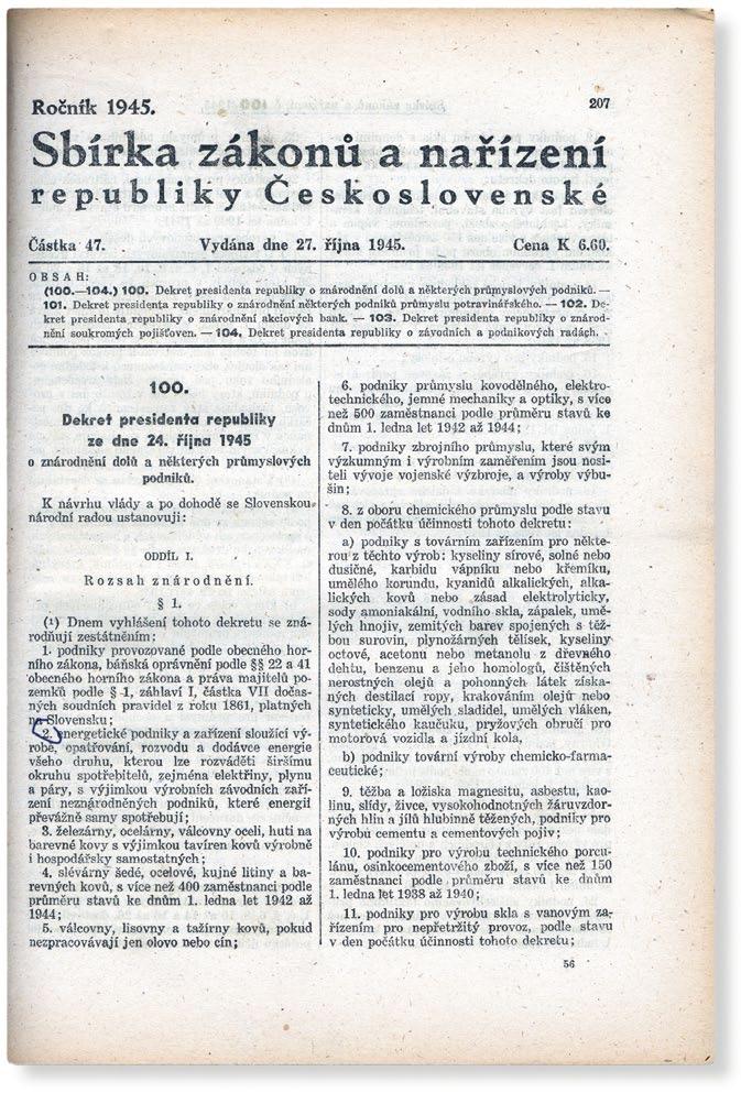 , kterým byla znárodněna československá energetika.