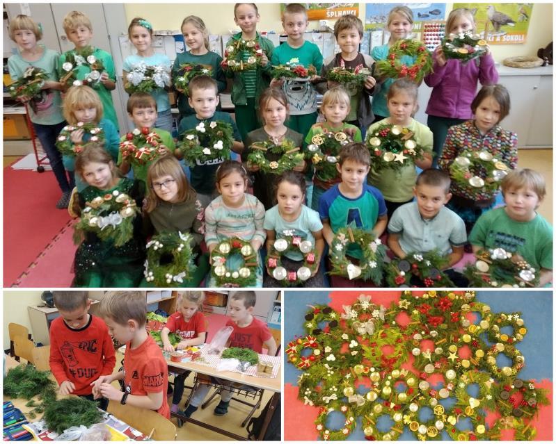 Adventní dílna Bažanti a svátek sv. Kateřiny jsme měli ve třídě adventní dílnu. N Každý z nás se pokusil uvázat adventní věnec.