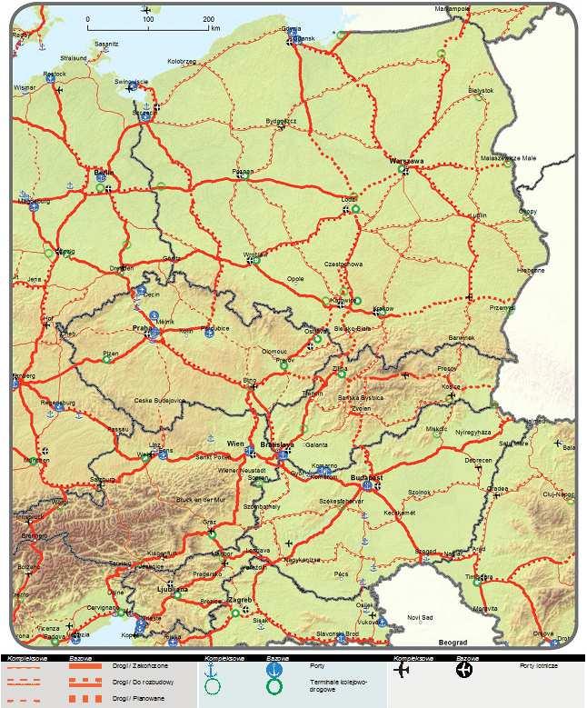 Obrázek 11 - Mapa silničních úseků sítě TEN-T v Polsku, časový horizont do roku 2023 Zdroj: Nařízení Evropského parlamentu a Rady (EU) Č. 1315/2013 ze dne 11.