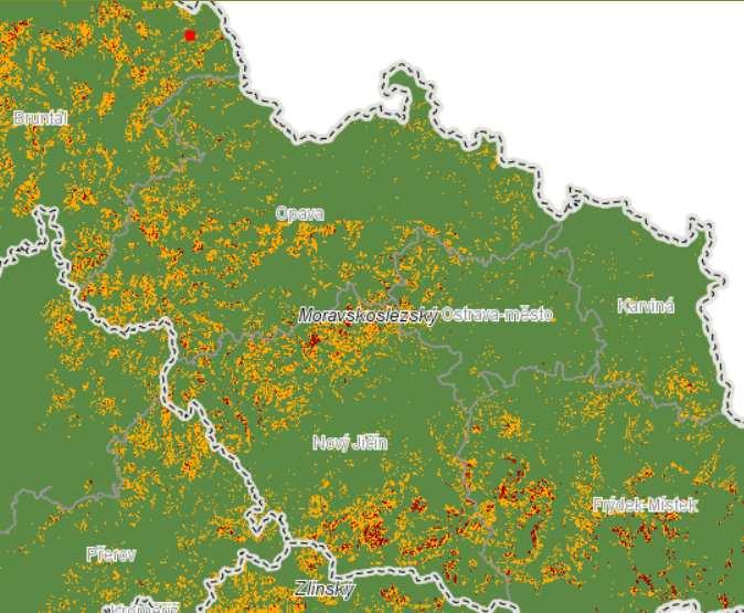 Obrázek 21 Ohroženost půd vodní erozí Zdroj: Státní pozemkový úřad a Výzkumný ústav meliorací a ochrany půdy, v.v.i., Monitoring eroze zemědělské půdy, dostupné z : http://me.vumop.