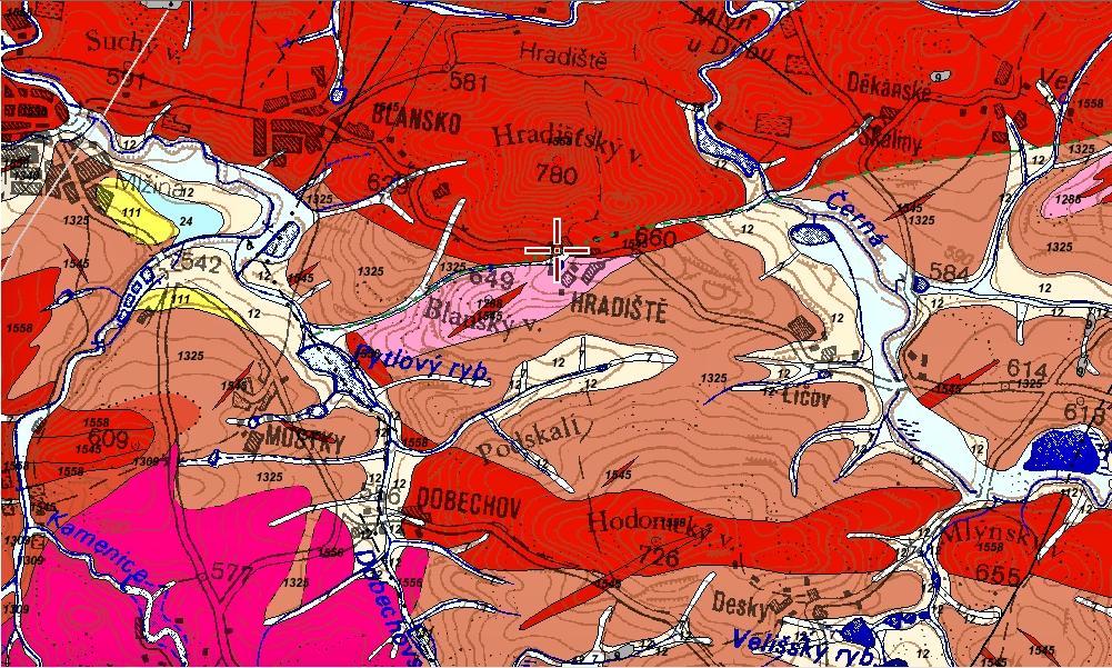 Geologická mapa zájmového území (data získána z internetových stránek České geologické sluţby) Měřítko: 1: 50 000 3: říční sedimenty (písek, štěrk) 4: nivní sedimenty (hlína, písek, štěrk) 5: