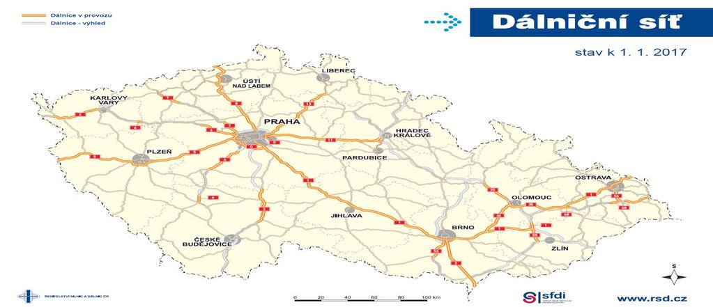 Příloha 2: Dálniční síť v ČR Graf A1: Současná dálniční síť v ČR