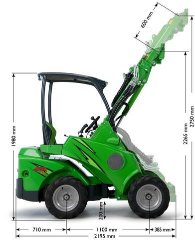 12 Avant - série 400 Avant 423 Motor Kubota D902 diesel Počet válců / chlazení tříválec vodou chlazený Výkon 22 HP Pojezd hydrostatický, pístové čerpadlo, každé kolo má svůj hydromotor přímo na