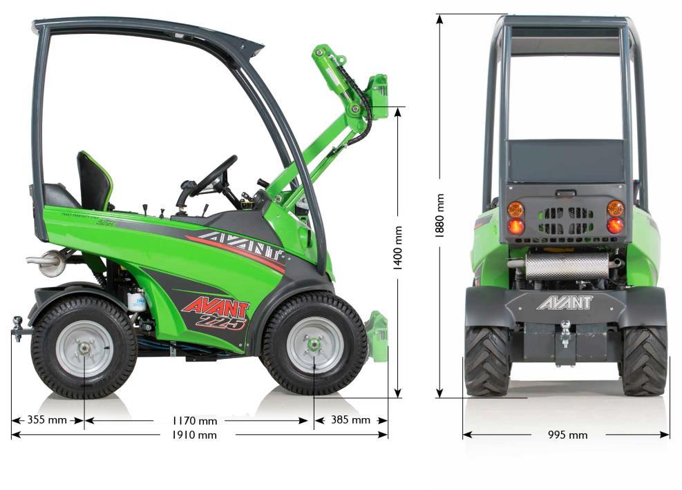 6 Technická data AVANT 220 AVANT 225 Motor Kohler CV 640 Kohler ECV 730 Výkon 20 HP 25 HP Palivo BA BA Chlazení Vzduch Vzduch Elektrostart ANO ANO Počítadlo motohodin ANO ANO Pojezd Čtyři hydromotory