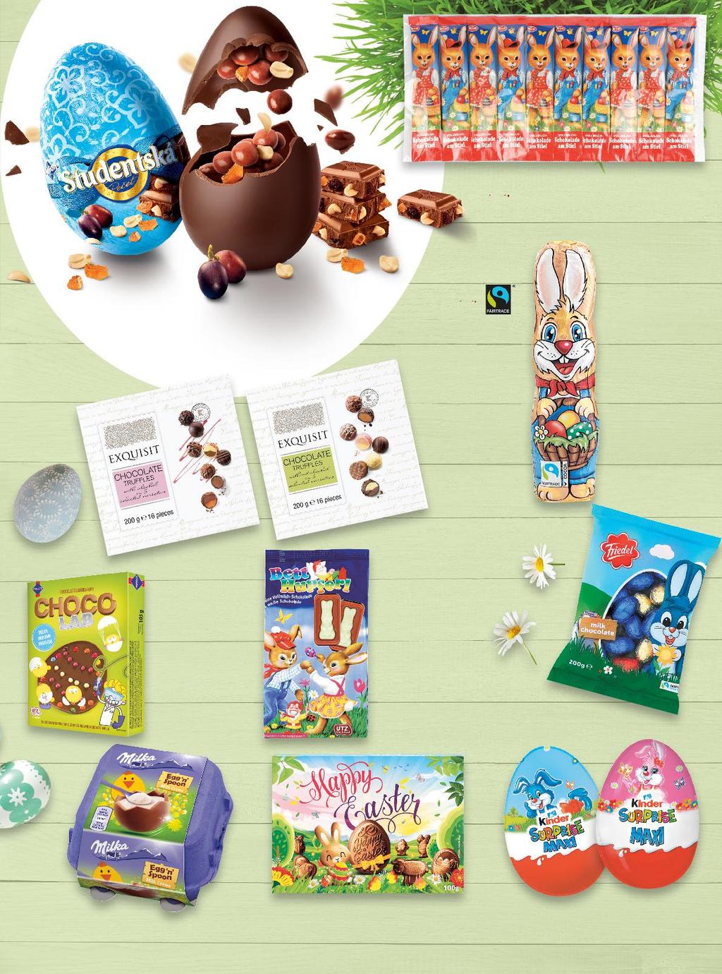 Velikonoční lízátka čokoládová 10x15 g (= 19,94) - 25% 39,90 29,90 ORION Studentská Pečeť Čokoládové vajíčko 80 g (= 31,13) - 50% 49,90 24,90 Čokoládové pralinky s alkoholem/ bez alkoholu 200 g (=