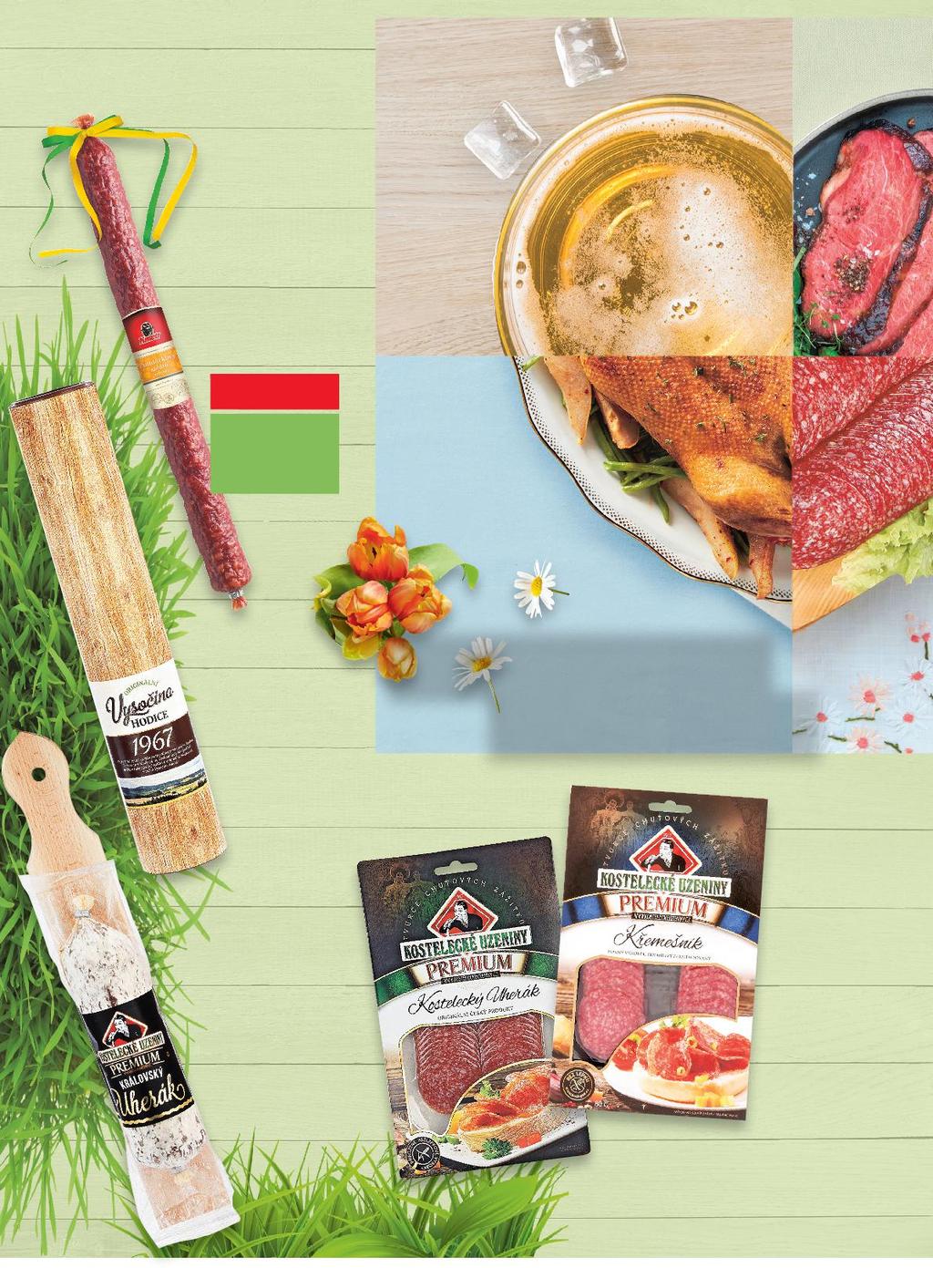 VELIKONOCE OD STŘEDY 1. 4. KMOTR Pomlázkový salám 290 g (= 20,66) 100 G VÝROBKU VYROBENO ZE 135 G MASA 59,90 KRAHULÍK Vysočina Hodice 1967 v tubusu 650 g (= 23,07) 149,90 Sváteční chutě pro váš stůl.