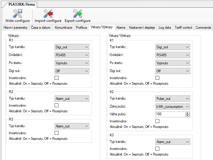 12.5. Vstupy / výstupy, alarmy Přístroj obsahuje 4 digitální programovatelné vstupy / výstupy a dále tři reléové výstupy 3A/250VAC. PLA33RX může být navíc osazen analogovým výstupem 4-20mA, tzv.