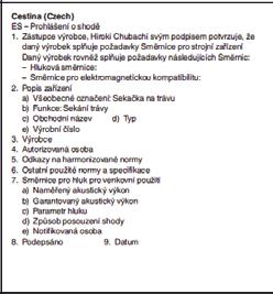 11. DOPLŇKOVÉ INFORMACE EC PROHLÁŠENÍ O SHODĚ *1: