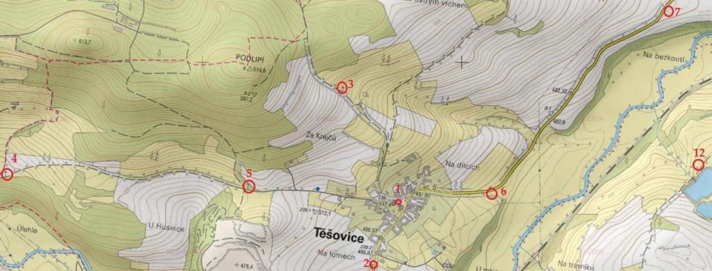KŘÍŽKY V OBCI v Těšovicích V katastrálním území Těšovic bylo identifikováno 9 křížků.