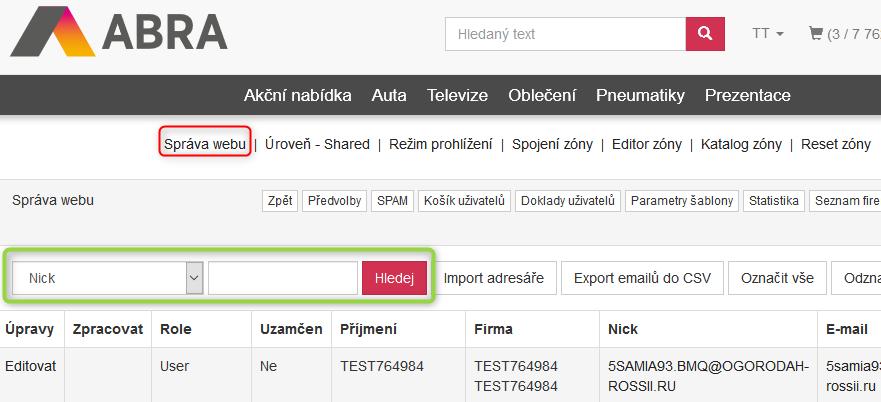 4. ADRESÁŘ E-SHOPU ABRA e-shop si udržuje vlastní adresář, který je propojen s adresářem ABRA Gen.