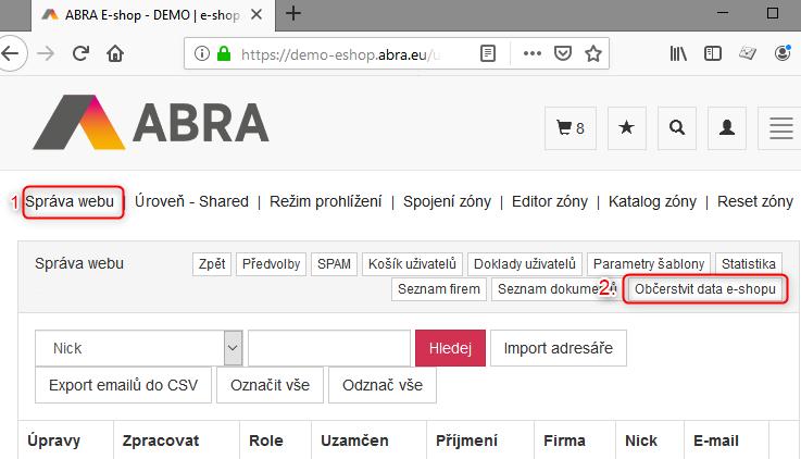 Pozn.: V některých případech musí být položka menu obsažena v určité větvi skladového menu. V některých implementacích se do e-shopu nenačítá celé menu, ale pouze jeho část, tj.