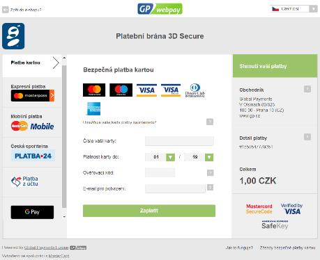 V případě, že obchodník zašle e-mailovou adresu v parametru EMAIL (rozhraní API HTTP), zobrazí se tato e-mailová adresa zákazník ji může změnit nebo vymazat.
