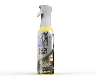 APLIKACE PŘÍMO NA KONĚ NEBO NA MÍSTA VE STÁJI S HOJNÝM VÝSKYTEM HMYZU BLACK HORSE sprej Účinné látky: prallethrin 0,18 g/100 g, 1R-trans-fenothrin 0,18 g/100 g, Chrysanthemum cinerariaefolium,