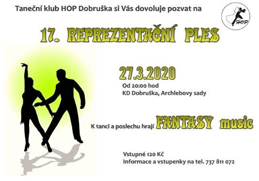 DŮM DĚTÍ A MLÁDEŽE Pátek 20. března ve 20.00 ZÁSTĚRKOVÁ ZÁBAVA. Pořádá Mateřská škola v Dobrušce. K poslechu a tanci hraje skupina Memory pod vedením Vladimíra Hencla. Bohatá tombola. Vstupné 130 Kč.