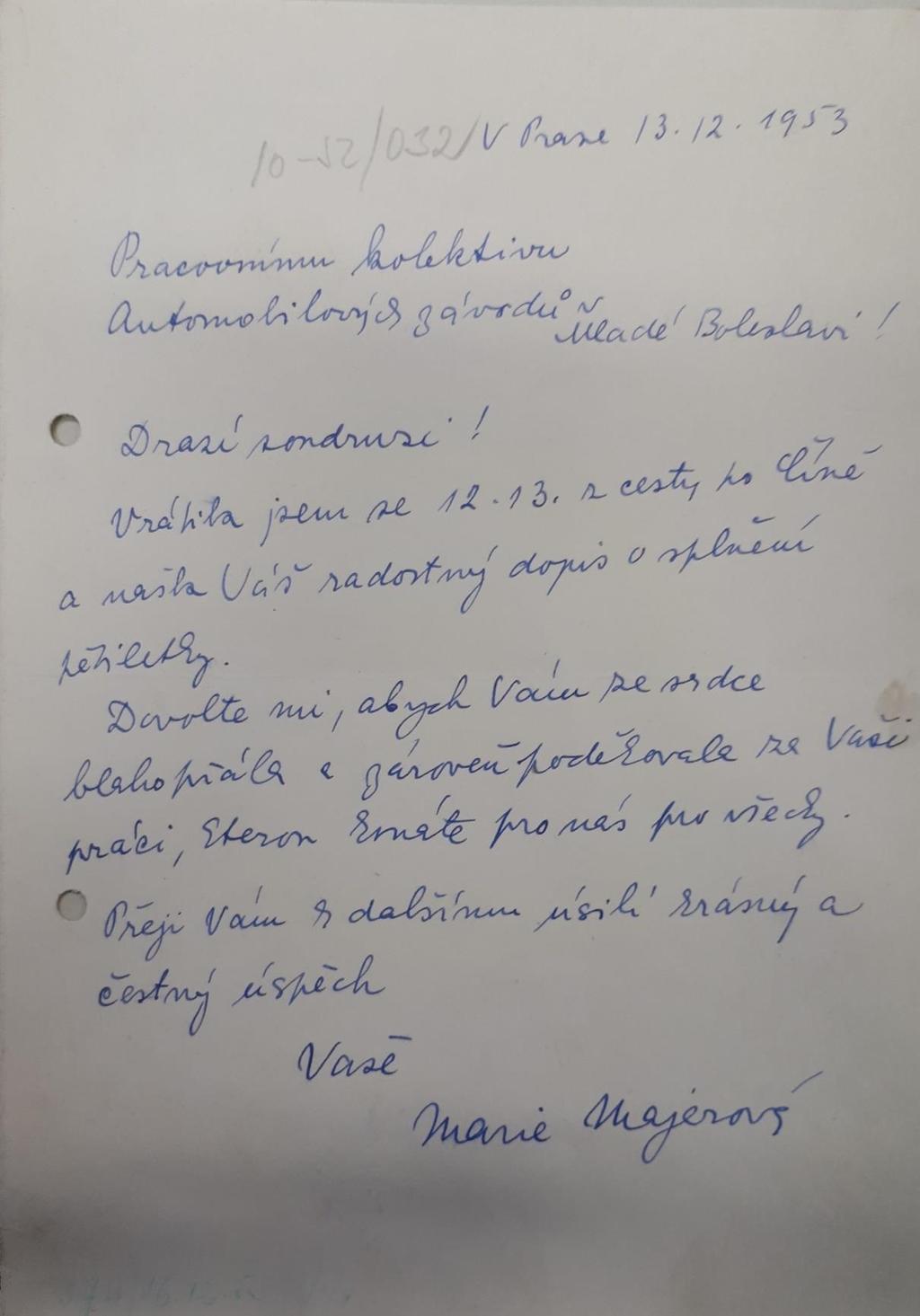 Dokument č. 2 Dopis Marie Majerové z 13.12.