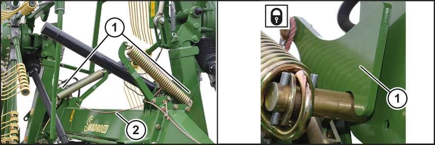 K zajištění rotorů proti otáčení vyhákněte tažnou pružinu (2) z upevňovacího otvoru (3). Zahákněte tažné pružiny (2) do prstů (1). 8.
