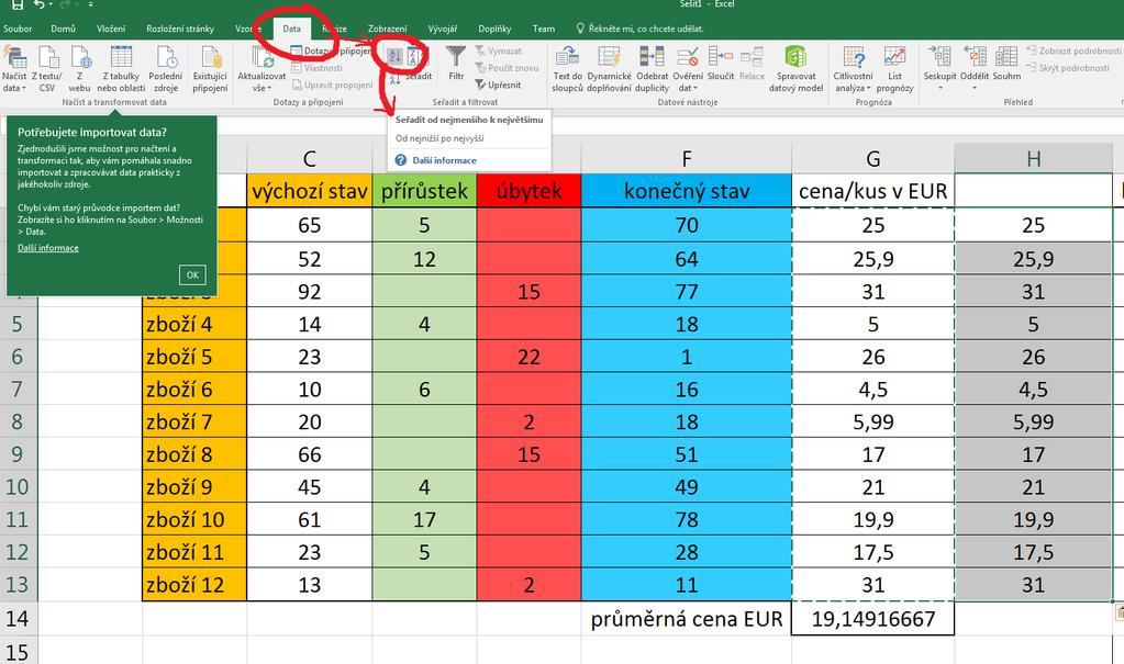 Základy MS Excel 2016: studijní text 20 Pokud se objeví dialogové okno Upozornění při řazení vybereme možnost Pokračovat s aktuální oblastí, neboť předchozí sloupec ani žádné další hodnoty do výběru