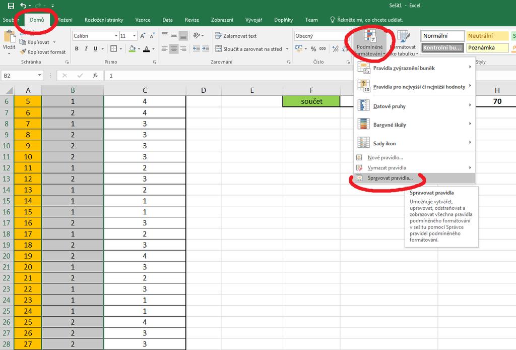 Základy MS Excel 2016: studijní text 27 5 Podmíněné formátování Pojmy k zapamatování Podmíněné formátování, rychlé formátování, rozšíření formátování Průvodce studiem Další z kapitol nás zavede k