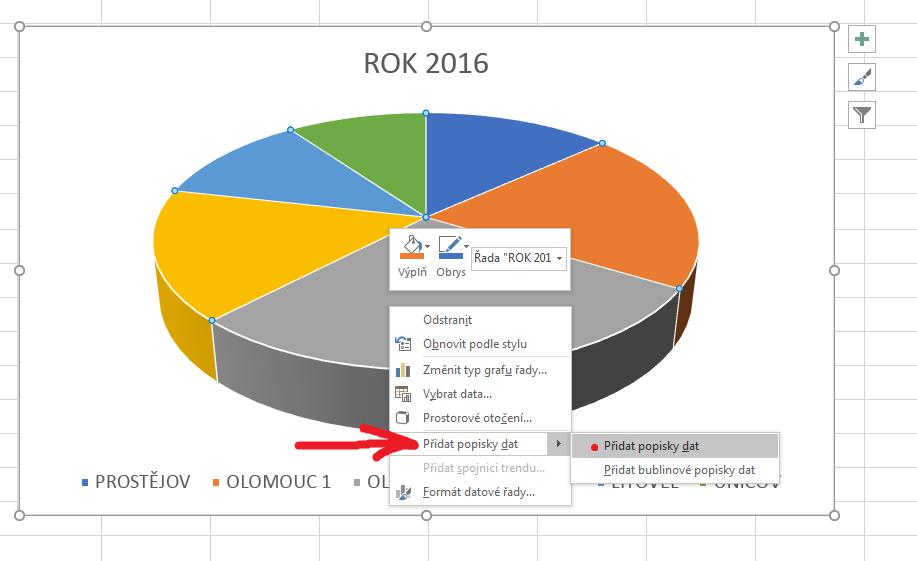 Základy MS Excel 2016: studijní text 35 I popisky dat lze dále formátovat, v místní nabídce byste po označení