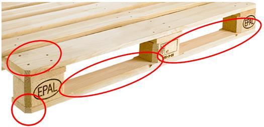 Kvalita palet EPAL Kvalita a parametry palet: - nosnost a stabilita - celkové rozměry palety, rozměry jednotlivých prken a špalků - použité hřebíky délky, průměry,