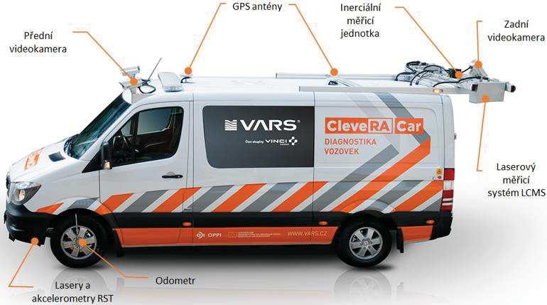 4 :: Měřící zařízení Multifunkční diagnostické vozidlo Clevera Multifunkční vozidlo CleveRA pro diagnostiku povrchu komunikací firmy VARS BRNO a.s. patří mezi nejmodernější diagnostická vozidla ve střední Evropě.