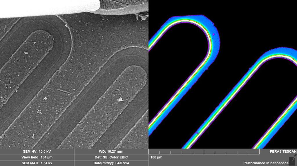 Electron Beam induced Current Modul fy Tescan Předpětí v intervalu