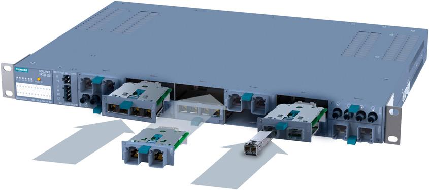 SCALANCE devices There are different versions that differ depending on suitable fiber types, range, and bandwidth MM992-2SFP media module with SFP plug-in transceiver Optical SFP plug-in transceivers