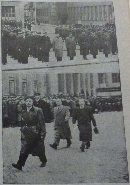 Vítězný Únor v plném proudu přehlídka závodních milicí v Pardubicích dne 26. února 1948.