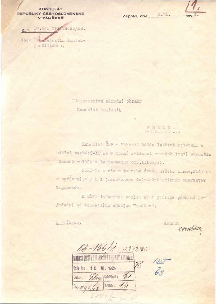 Dotaz československého konzula Odona Páry ohledně statutu