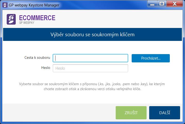Otisk lze následně porovnat s hodnotou v GP webpay portálu a ověřit shodnost verze klíče v keystore s verzí klíče uložené na serveru GP