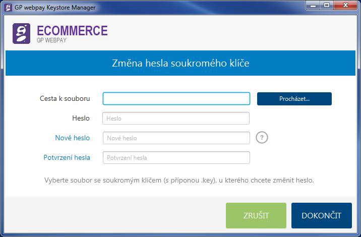 Jestliže bylo vše zadáno v pořádku, dojde ke konverzi klíče a zobrazí se hlášení: Ve zvoleném cílovém adresáři vznikne soubor se jménem gpwebpay-pvk.key.