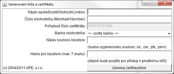 Výsledkem generování jsou následující soubory: <jméno>.ks soubor keystore v Java formátu obsahuje soukromý i veřejný klíč <jméno>.