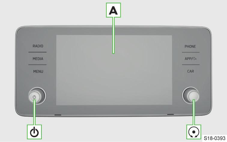 72 Infotainment Bolero Přehled infotainmentu Infotainment Bolero Přehled infotainmentu A Systém Omezení Dotykový displej Levý otočný ovladač Stisknutí: zapnutí/vypnutí infotainmentu Otočení:
