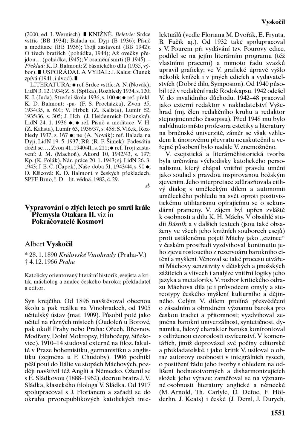 Vyskočil (2000, ed. I. Wernisch). I KNIŽNĚ.